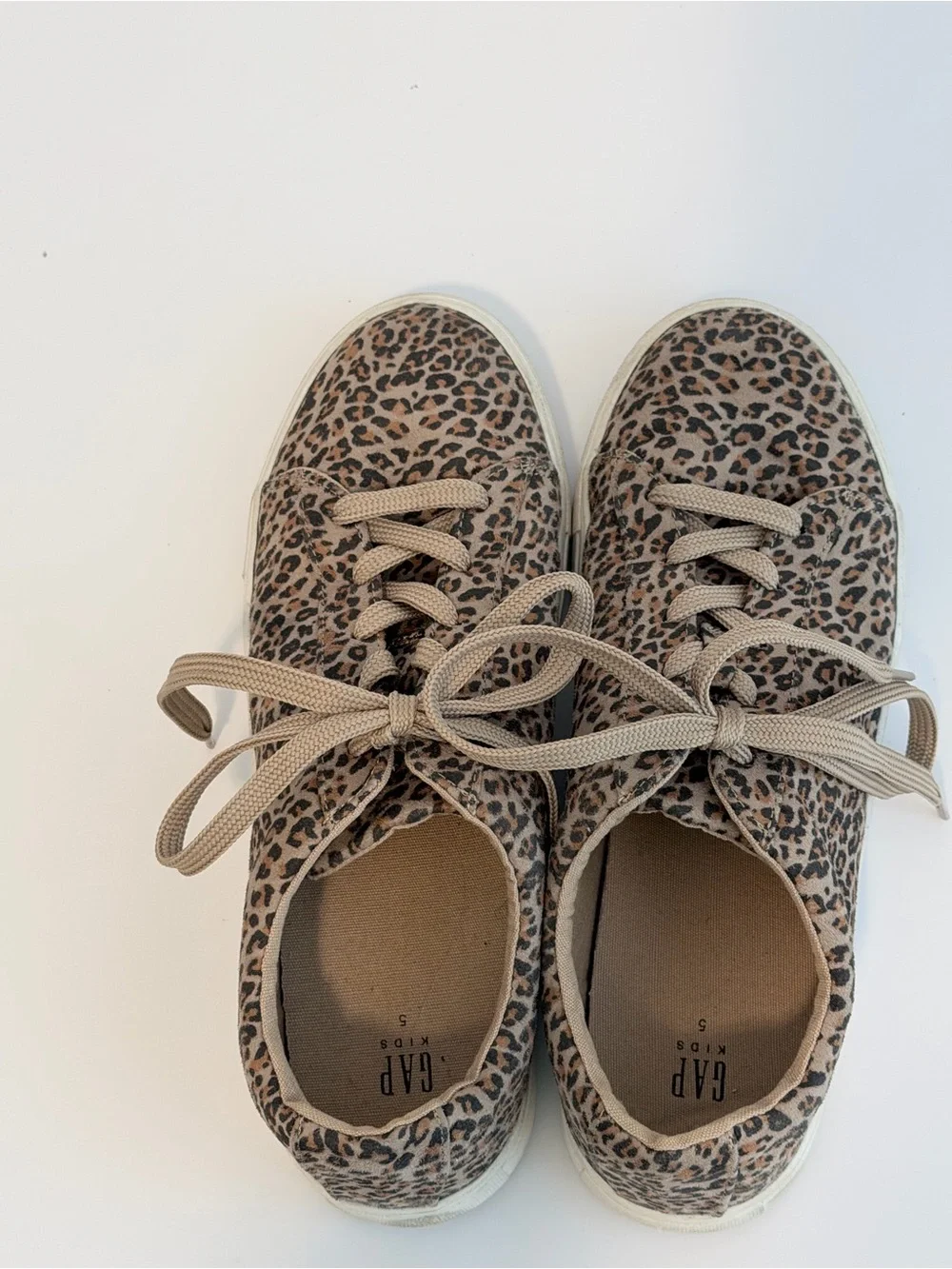 GAP Kids Leopard-Print Tan & Black Lace-Up Sneakers Girls Size 5